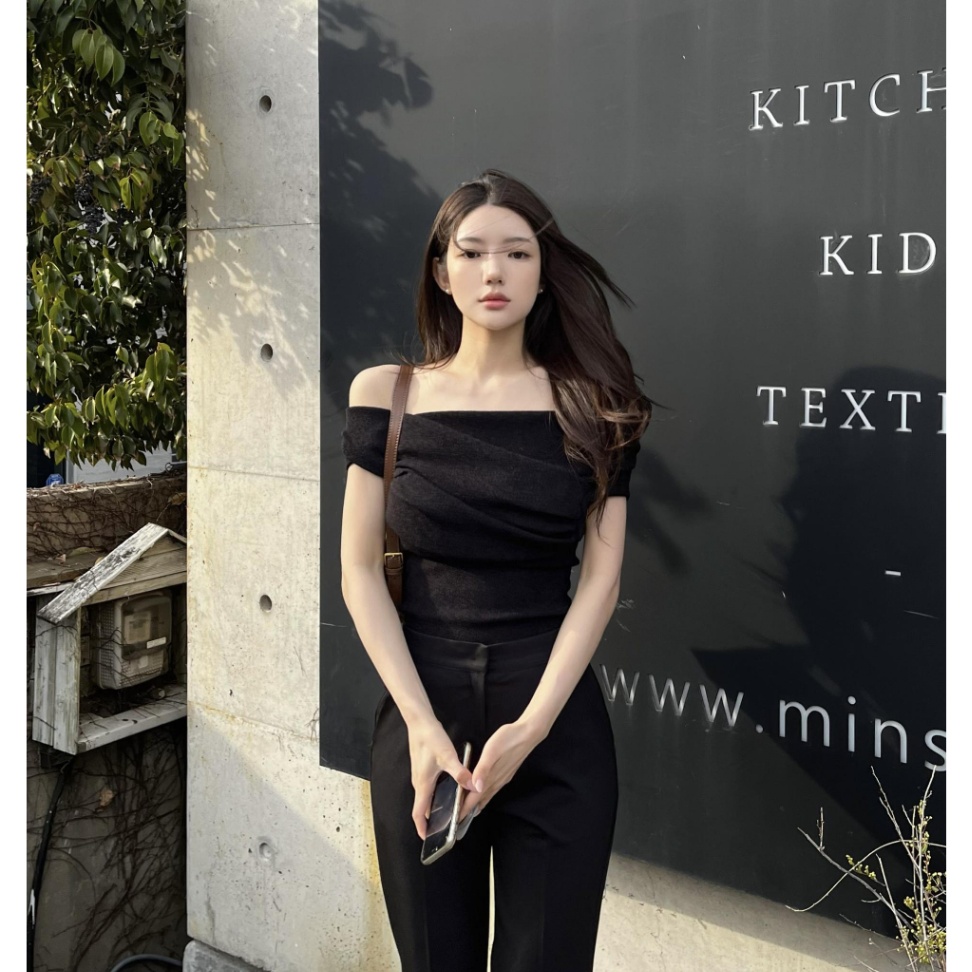 [LAJUN KOREA] Áo Trễ Vai Len Tay Ngắn Hàn Quốc